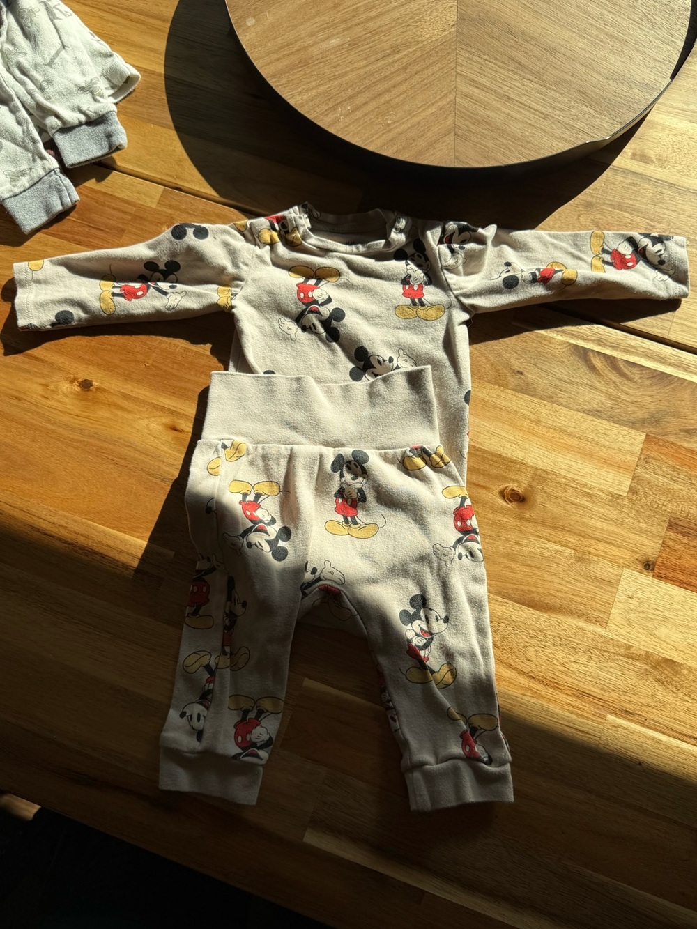 H&M Beige Mickey Mouse Baby One-Piece Set with Red & Yellow Accents - Picture 2 of 5